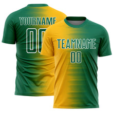 Load image into Gallery viewer, Custom Kelly Green Gold-White Gradient Line Sublimation Soccer Uniform Jersey
