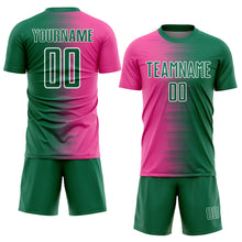 Load image into Gallery viewer, Custom Kelly Green Pink-White Gradient Line Sublimation Soccer Uniform Jersey
