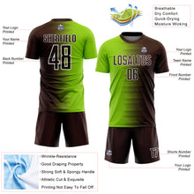 Load image into Gallery viewer, Custom Brown Neon Green-White Gradient Line Sublimation Soccer Uniform Jersey
