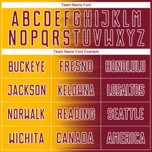 Load image into Gallery viewer, Custom Crimson Gold-White Gradient Line Sublimation Soccer Uniform Jersey
