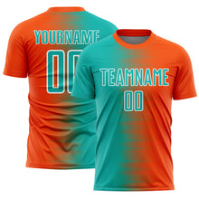 Load image into Gallery viewer, Custom Orange Aqua-White Gradient Line Sublimation Soccer Uniform Jersey
