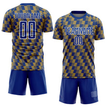 Load image into Gallery viewer, Custom Royal Old Gold-White Line Sublimation Soccer Uniform Jersey
