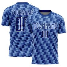 Load image into Gallery viewer, Custom Royal Light Blue-White Line Sublimation Soccer Uniform Jersey

