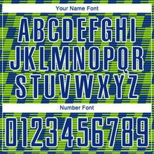 Load image into Gallery viewer, Custom Royal Neon Green-White Line Sublimation Soccer Uniform Jersey
