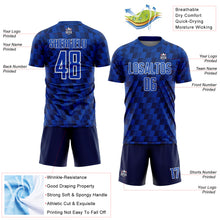 Load image into Gallery viewer, Custom Navy Thunder Blue-White Line Sublimation Soccer Uniform Jersey
