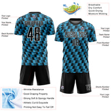 Load image into Gallery viewer, Custom Black Sky Blue-White Line Sublimation Soccer Uniform Jersey
