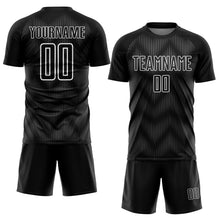 Load image into Gallery viewer, Custom Black Steel Gray-White Line Sublimation Soccer Uniform Jersey

