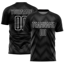 Load image into Gallery viewer, Custom Black Steel Gray-White Line Sublimation Soccer Uniform Jersey
