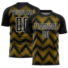 Load image into Gallery viewer, Custom Black Yellow-White Line Sublimation Soccer Uniform Jersey
