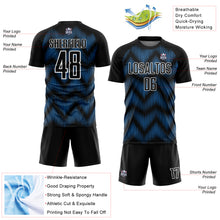 Load image into Gallery viewer, Custom Black Powder Blue-White Line Sublimation Soccer Uniform Jersey
