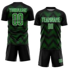 Load image into Gallery viewer, Custom Black Grass Green-White Line Sublimation Soccer Uniform Jersey
