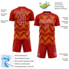 Load image into Gallery viewer, Custom Red Yellow-White Line Sublimation Soccer Uniform Jersey
