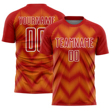 Load image into Gallery viewer, Custom Red Yellow-White Line Sublimation Soccer Uniform Jersey
