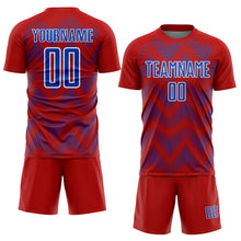 Load image into Gallery viewer, Custom Red Thunder Blue-White Line Sublimation Soccer Uniform Jersey
