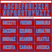 Load image into Gallery viewer, Custom Red Thunder Blue-White Line Sublimation Soccer Uniform Jersey
