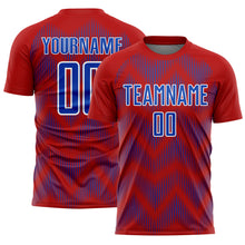 Load image into Gallery viewer, Custom Red Thunder Blue-White Line Sublimation Soccer Uniform Jersey
