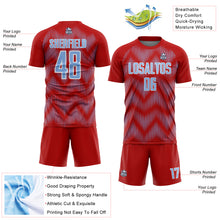 Load image into Gallery viewer, Custom Red Light Blue-White Line Sublimation Soccer Uniform Jersey
