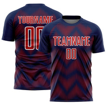 Load image into Gallery viewer, Custom Navy Red-White Line Sublimation Soccer Uniform Jersey
