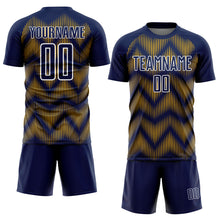 Load image into Gallery viewer, Custom Navy Gold-White Line Sublimation Soccer Uniform Jersey
