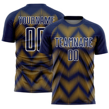 Load image into Gallery viewer, Custom Navy Gold-White Line Sublimation Soccer Uniform Jersey
