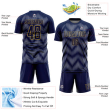 Load image into Gallery viewer, Custom Navy Gray-Old Gold Line Sublimation Soccer Uniform Jersey
