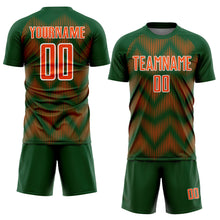 Load image into Gallery viewer, Custom Green Orange-White Line Sublimation Soccer Uniform Jersey
