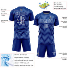 Load image into Gallery viewer, Custom Royal Light Blue-White Line Sublimation Soccer Uniform Jersey
