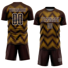 Load image into Gallery viewer, Custom Brown Gold-White Line Sublimation Soccer Uniform Jersey
