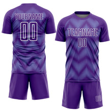 Load image into Gallery viewer, Custom Purple Light Blue-White Line Sublimation Soccer Uniform Jersey
