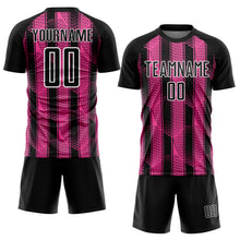 Load image into Gallery viewer, Custom Black Pink-White Abstract Network Sublimation Soccer Uniform Jersey
