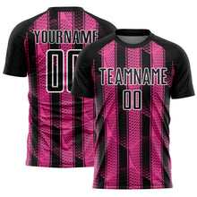 Load image into Gallery viewer, Custom Black Pink-White Abstract Network Sublimation Soccer Uniform Jersey
