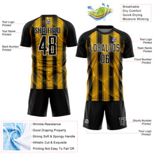 Load image into Gallery viewer, Custom Black Gold-White Abstract Network Sublimation Soccer Uniform Jersey
