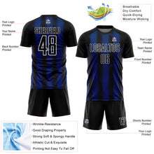 Load image into Gallery viewer, Custom Black Royal-White Abstract Network Sublimation Soccer Uniform Jersey
