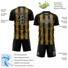 Load image into Gallery viewer, Custom Black Old Gold-White Abstract Network Sublimation Soccer Uniform Jersey
