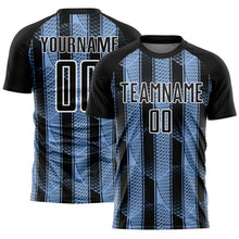 Load image into Gallery viewer, Custom Black Light Blue-White Abstract Network Sublimation Soccer Uniform Jersey
