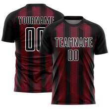 Load image into Gallery viewer, Custom Black Crimson-White Abstract Network Sublimation Soccer Uniform Jersey

