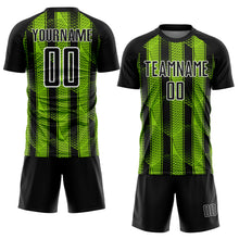 Load image into Gallery viewer, Custom Black Neon Green-White Abstract Network Sublimation Soccer Uniform Jersey
