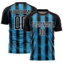 Load image into Gallery viewer, Custom Black Sky Blue-White Abstract Network Sublimation Soccer Uniform Jersey
