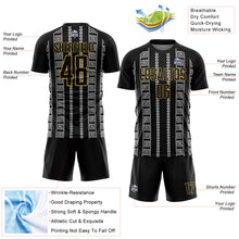Load image into Gallery viewer, Custom Black Old Gold-White Geometric Shape Sublimation Soccer Uniform Jersey

