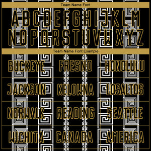 Custom Black Old Gold-White Geometric Shape Sublimation Soccer Uniform Jersey