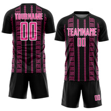 Load image into Gallery viewer, Custom Black Pink-White Geometric Shape Sublimation Soccer Uniform Jersey
