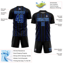 Load image into Gallery viewer, Custom Black Royal-Light Blue Geometric Shape Sublimation Soccer Uniform Jersey
