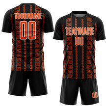 Load image into Gallery viewer, Custom Black Orange-White Geometric Shape Sublimation Soccer Uniform Jersey
