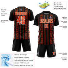 Load image into Gallery viewer, Custom Black Orange-White Geometric Shape Sublimation Soccer Uniform Jersey
