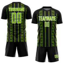 Load image into Gallery viewer, Custom Black Neon Green-White Geometric Shape Sublimation Soccer Uniform Jersey
