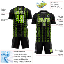Load image into Gallery viewer, Custom Black Neon Green-White Geometric Shape Sublimation Soccer Uniform Jersey

