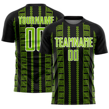 Load image into Gallery viewer, Custom Black Neon Green-White Geometric Shape Sublimation Soccer Uniform Jersey
