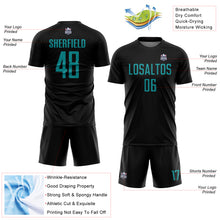 Load image into Gallery viewer, Custom Black Teal Sublimation Soccer Uniform Jersey
