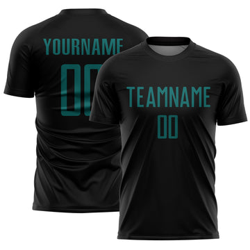 Custom Black Teal Sublimation Soccer Uniform Jersey