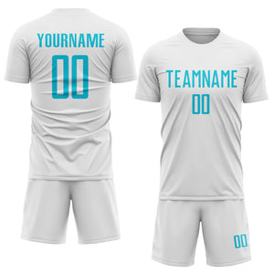 Custom White Lakes Blue Sublimation Soccer Uniform Jersey